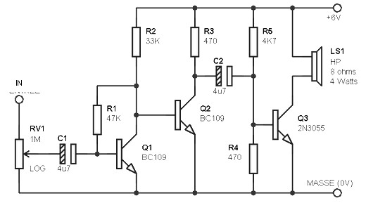 2n3055 transistor stereo amplifier circuit